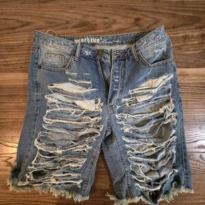 Distressed Blue Denim Shorts